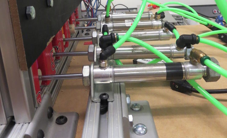 View of pneumatic actuators used for product dispensing.