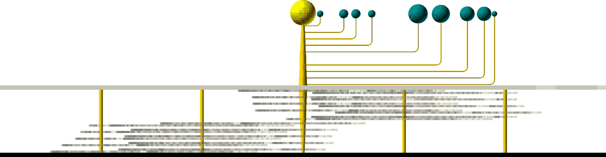 Illustration from OpenSCAD shows one implementation of the tree structure consisting of five axis locations (as described by the caption).